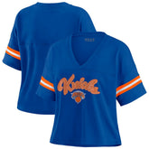 New York Knicks WEAR by Erin Andrews Women's Plus Size Color Block Boxy V-Neck T-Shirt - Blue sale