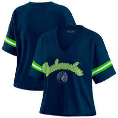 Minnesota Timberwolves WEAR by Erin Andrews Women's Plus Size Color Block Boxy V-Neck T-Shirt - Navy cheap