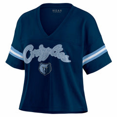 Memphis Grizzlies WEAR by Erin Andrews Women's Plus Size Color Block Boxy V-Neck T-Shirt - Navy sale