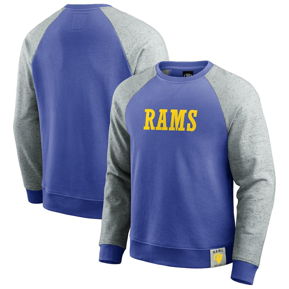 Los Angeles Rams Darius Rucker Collection Colorblock Pullover Sweatshirt - Royal/Heather Gray on sale