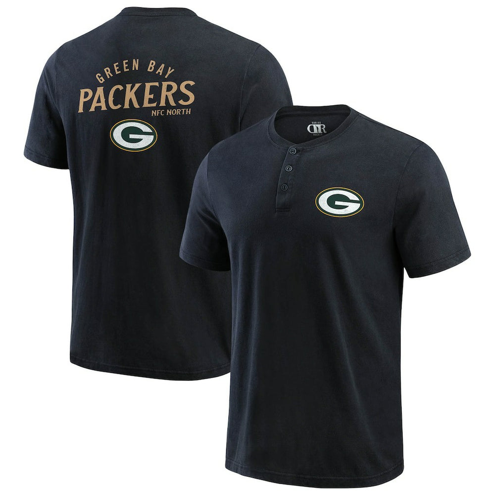 Green Bay Packers Darius Rucker Collection Washed Henley T-Shirt - Black sale