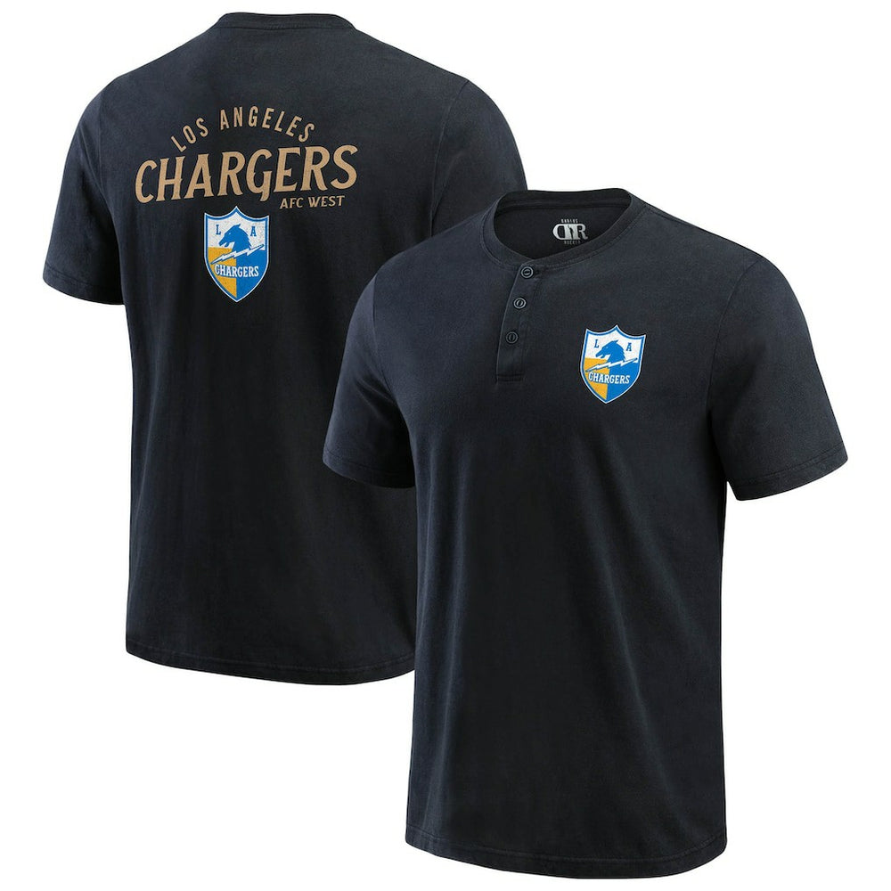 Los Angeles Chargers Darius Rucker Collection Washed Henley T-Shirt - Black discount