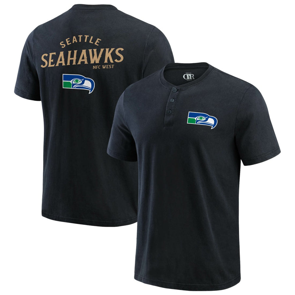 Seattle Seahawks Darius Rucker Collection Washed Henley T-Shirt - Black for sale