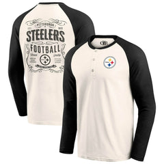 Pittsburgh Steelers Darius Rucker Collection Raglan Henley T-Shirt - Cream/Black on sale