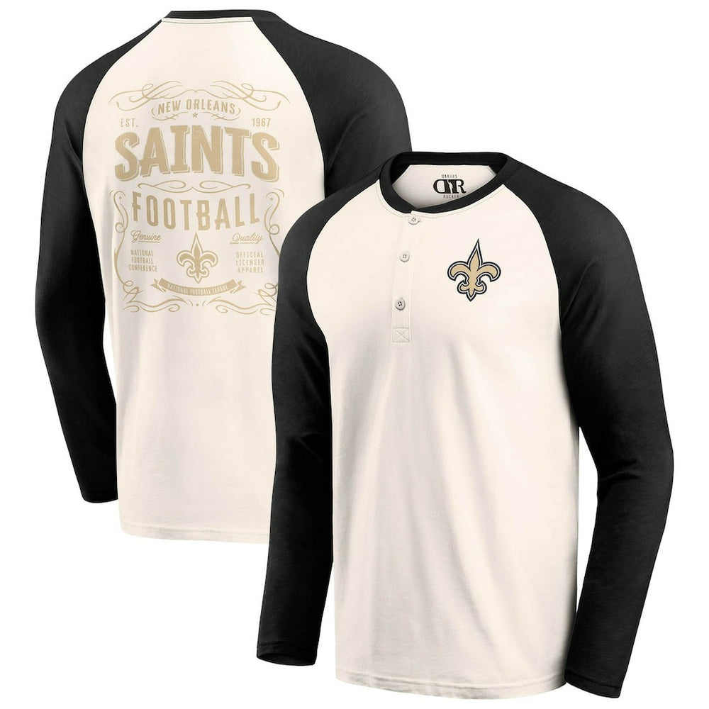 New Orleans Saints Darius Rucker Collection Raglan Henley T-Shirt - Cream/Black discount