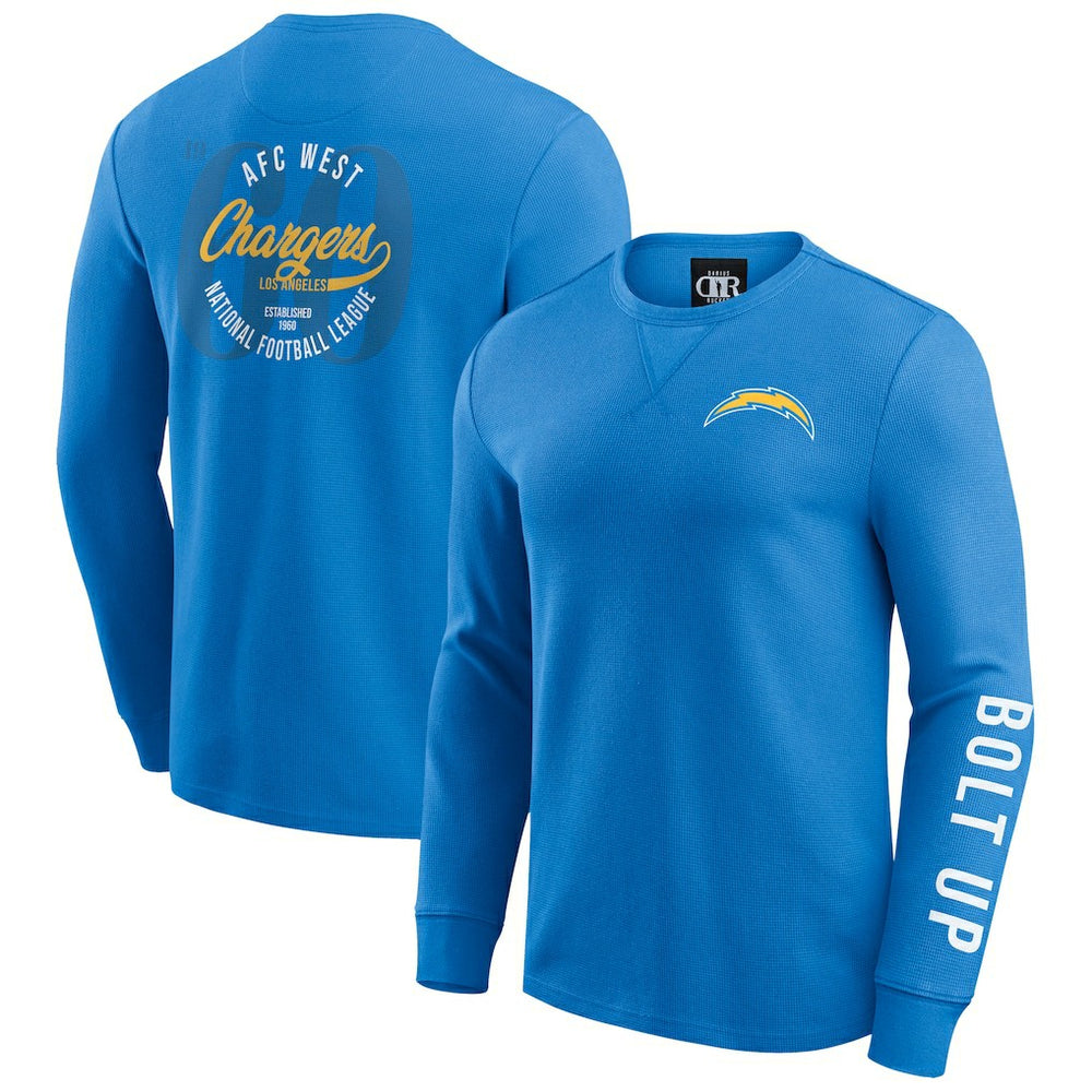 Los Angeles Chargers Darius Rucker Collection Washed Waffle-Knit Long Sleeve T-Shirt - Powder Blue cheap