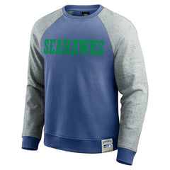 Seattle Seahawks Darius Rucker Collection Throwback Color Block Raglan Pullover Sweatshirt - Royal/Heather Gray on sale