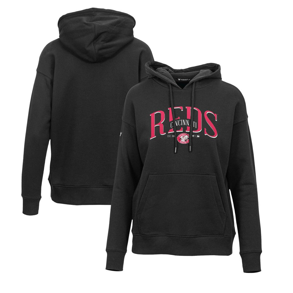 Cincinnati Reds Levelwear Women's Adorn Cooperstown Collection Retro Spellout Pullover Hoodie - Black