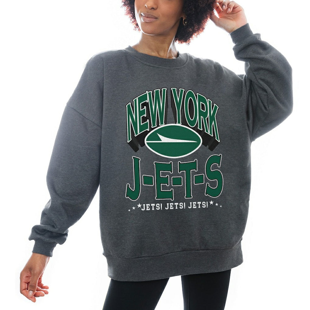 New York Jets Gameday Couture Women's Oversized Long Weekend Premium Fleece Drop Shoulder Pullover Sweatshirt - Charcoal outlet