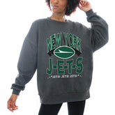 New York Jets Gameday Couture Women's Oversized Long Weekend Premium Fleece Drop Shoulder Pullover Sweatshirt - Charcoal outlet