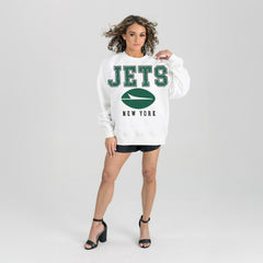 New York Jets Gameday Couture Women's Sunday Drives Oversized Crewneck Pullover Sweatshirt - White sale