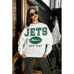New York Jets Gameday Couture Women's Sunday Drives Oversized Crewneck Pullover Sweatshirt - White sale