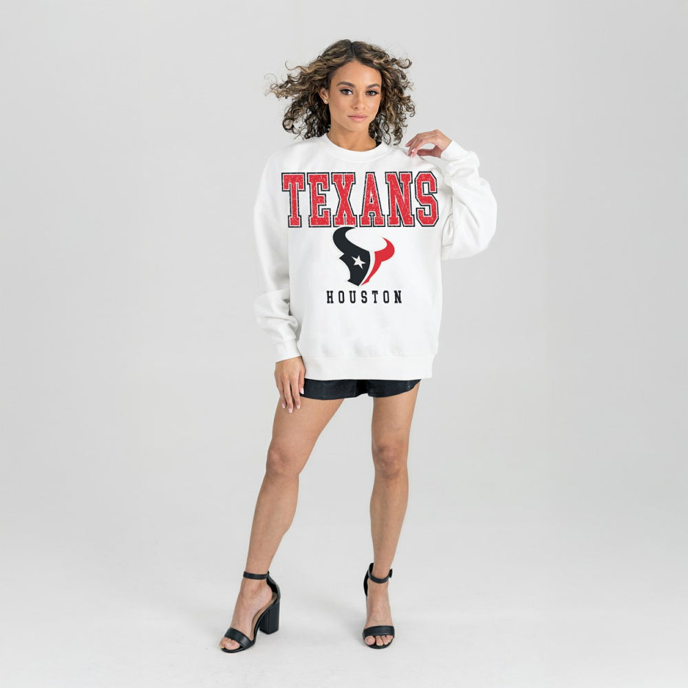 Houston Texans Gameday Couture Women's Sunday Drives Oversized Crewneck Pullover Sweatshirt - White on sale