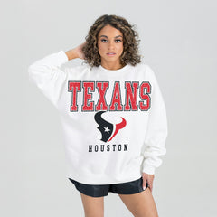 Houston Texans Gameday Couture Women's Sunday Drives Oversized Crewneck Pullover Sweatshirt - White on sale