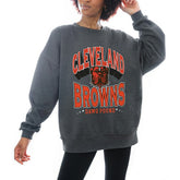 Cleveland Browns Gameday Couture Women's Oversized Long Weekend Premium Fleece Drop Shoulder Pullover Sweatshirt - Charcoal on sale