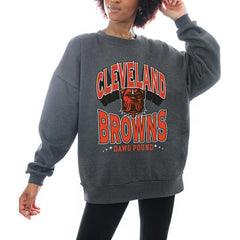 Cleveland Browns Gameday Couture Women's Oversized Long Weekend Premium Fleece Drop Shoulder Pullover Sweatshirt - Charcoal on sale