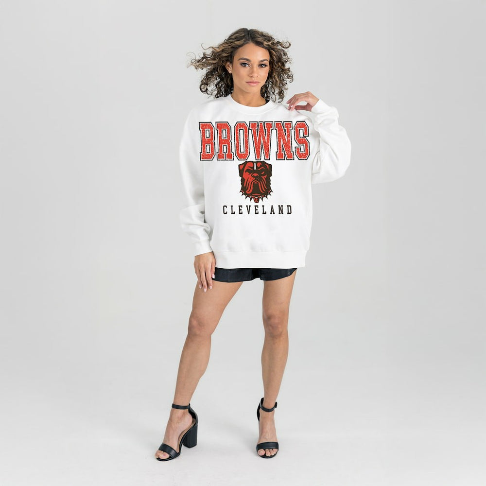 Cleveland Browns Gameday Couture Women's Sunday Drives Oversized Pullover Sweatshirt - White online