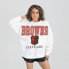 Cleveland Browns Gameday Couture Women's Sunday Drives Oversized Pullover Sweatshirt - White online