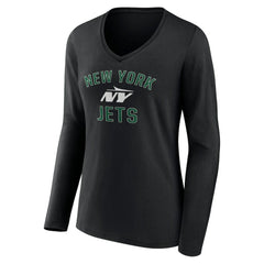 New York Jets Women's Victory Arch Long Sleeve V-Neck T-Shirt - Black outlet