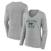 New York Jets Women's Victory Arch Long Sleeve V-Neck T-Shirt - Gray discount