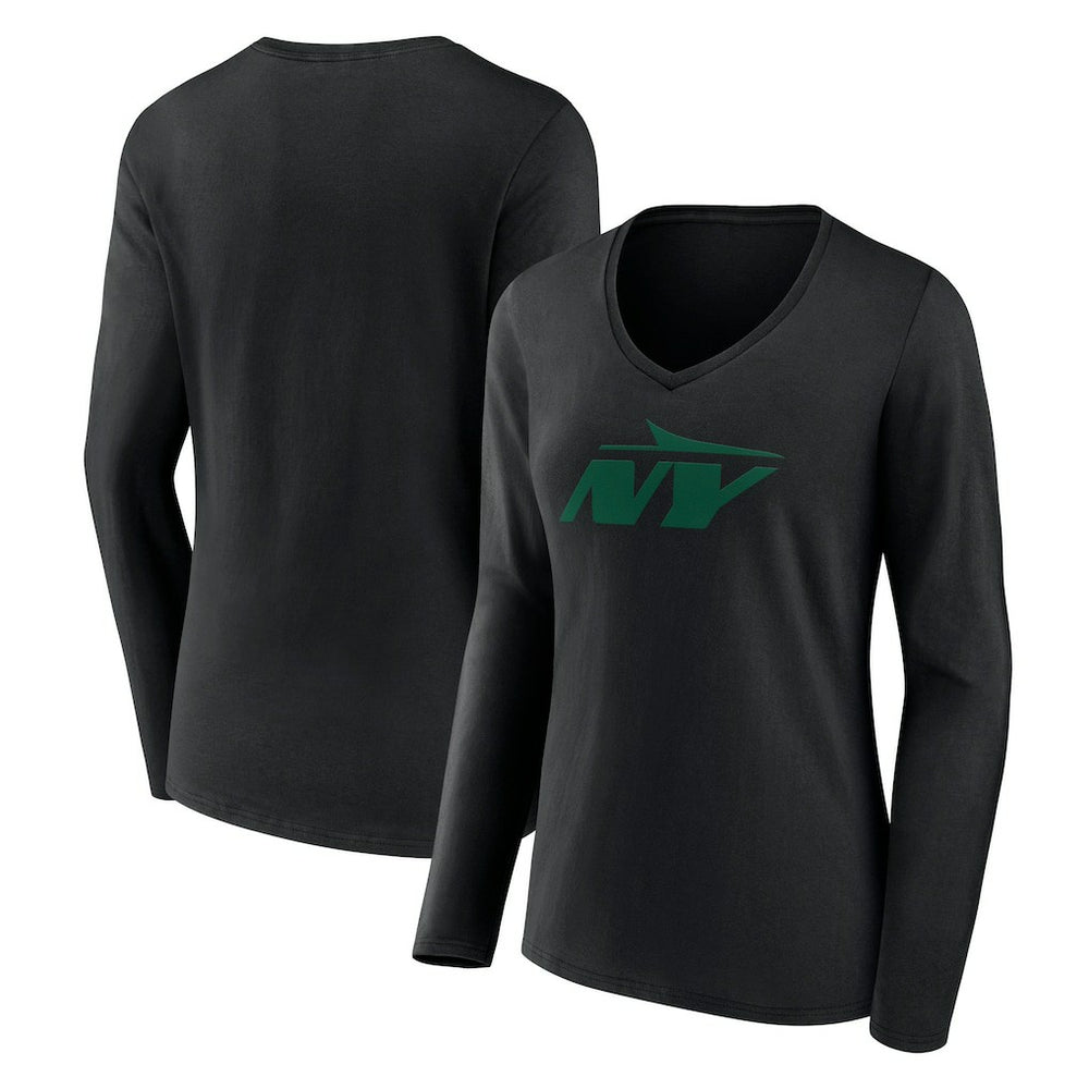 New York Jets Women's Secondary Logo Long Sleeve V-Neck T-Shirt - Black online