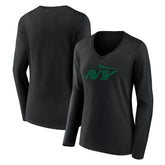 New York Jets Women's Secondary Logo Long Sleeve V-Neck T-Shirt - Black online