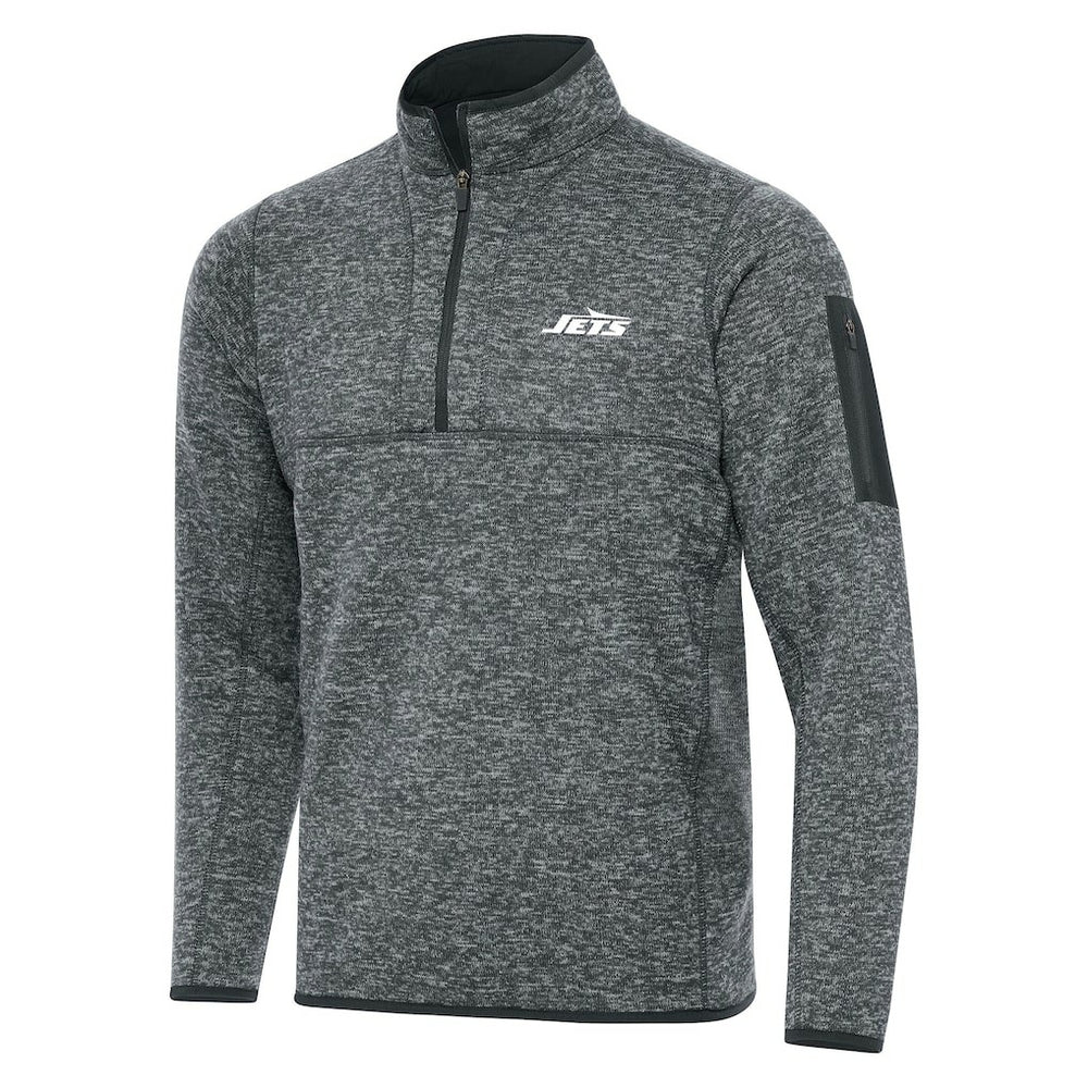 New York Jets Antigua Fortune Quarter-Zip Pullover Jacket - Heather Gray cheap
