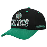 Boston Celtics Backside Script 2-Tone Pro Crown Adjustable Hat - Black/Kelly Green | Mitchell & Ness for sale