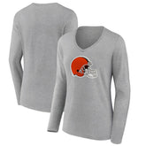 Cleveland Browns Women's Primary Logo Long Sleeve V-Neck T-Shirt - Gray discount