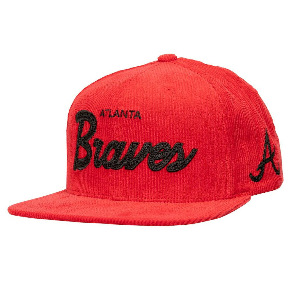 Atlanta Braves Male Adult Corduroy Snapback Hat - Red | Mitchell & Ness