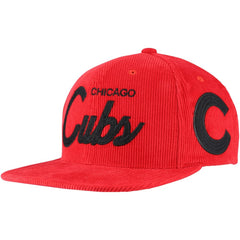 Chicago Cubs Male Adult Corduroy Snapback Hat - Red | Mitchell & Ness