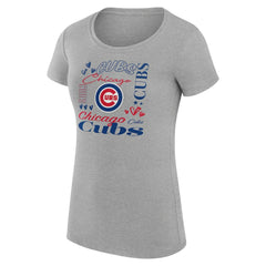 Chicago Cubs G-III 4Her by Carl Banks Women's Super-Slim Fit Lightweight Collage Team Graphic Crew Neck T-Shirt - Heather Gray