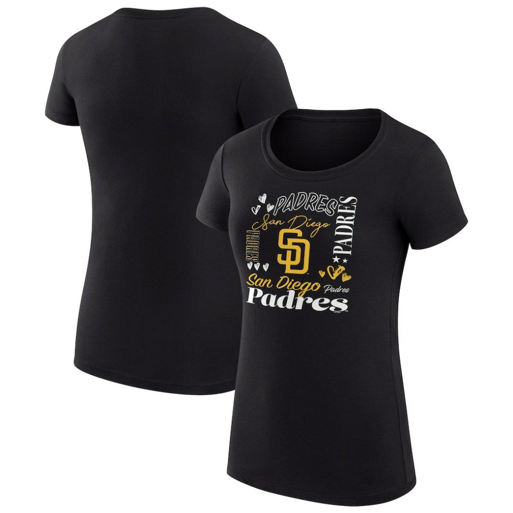 San Diego Padres G-III 4Her by Carl Banks Women's Super-Slim Fit Lightweight Collage Team Graphic Crew Neck T-Shirt - Black