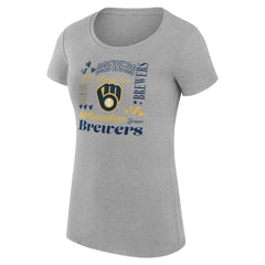 Milwaukee Brewers G-III 4Her by Carl Banks Women's Super-Slim Fit Lightweight Collage Team Graphic Crew Neck T-Shirt - Heather Gray