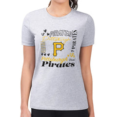 Pittsburgh Pirates G-III 4Her by Carl Banks Women's Super-Slim Fit Lightweight Collage Team Graphic Crew Neck T-Shirt - Heather Gray