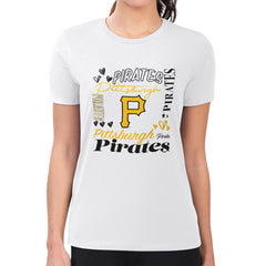 Pittsburgh Pirates G-III 4Her by Carl Banks Women's Super-Slim Fit Lightweight Collage Team Graphic Crew Neck T-Shirt - White