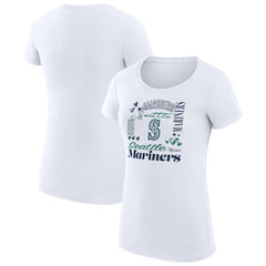 Seattle Mariners G-III 4Her by Carl Banks Women's Super-Slim Fit Lightweight Collage Team Graphic Crew Neck T-Shirt - White