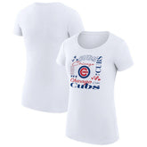 Chicago Cubs G-III 4Her by Carl Banks Women's Super-Slim Fit Lightweight Collage Team Graphic Crew Neck T-Shirt - White