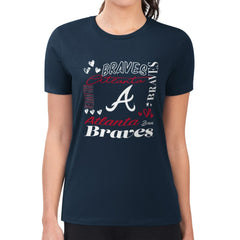 Atlanta Braves G-III 4Her by Carl Banks Women's Super-Slim Fit Lightweight Collage Team Graphic Crew Neck T-Shirt - Navy