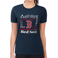 Boston Red Sox G-III 4Her by Carl Banks Women's Super-Slim Fit Lightweight Collage Team Graphic Crew Neck T-Shirt - Navy