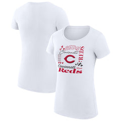 Cincinnati Reds G-III 4Her by Carl Banks Women's Super-Slim Fit Lightweight Collage Team Graphic Crew Neck T-Shirt - White