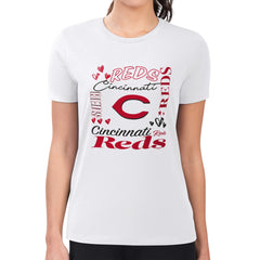 Cincinnati Reds G-III 4Her by Carl Banks Women's Super-Slim Fit Lightweight Collage Team Graphic Crew Neck T-Shirt - White