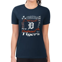 Detroit Tigers G-III 4Her by Carl Banks Women's Super-Slim Fit Lightweight Collage Team Graphic Crew Neck T-Shirt - Navy