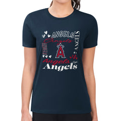 Los Angeles Angels G-III 4Her by Carl Banks Women's Super-Slim Fit Lightweight Collage Team Graphic Crew Neck T-Shirt - Navy