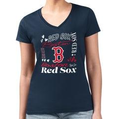 Boston Red Sox G-III 4Her by Carl Banks Women's Super-Slim Fit Lightweight Collage Team Graphic V-Neck T-Shirt - Navy