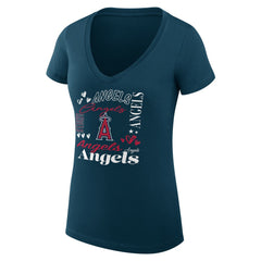 Los Angeles Angels G-III 4Her by Carl Banks Women's Super-Slim Fit Lightweight Collage Team Graphic V-Neck T-Shirt - Navy
