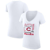 Cincinnati Reds G-III 4Her by Carl Banks Women's Super-Slim Fit Lightweight Collage Team Graphic V-Neck T-Shirt - White