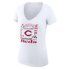 Cincinnati Reds G-III 4Her by Carl Banks Women's Super-Slim Fit Lightweight Collage Team Graphic V-Neck T-Shirt - White