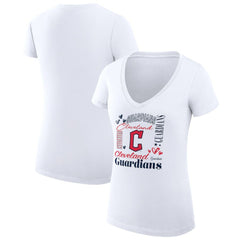 Cleveland Guardians G-III 4Her by Carl Banks Women's Super-Slim Fit Lightweight Collage Team Graphic V-Neck T-Shirt - White