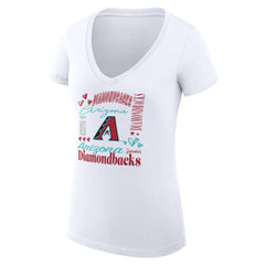 Arizona Diamondbacks G-III 4Her by Carl Banks Women's Super-Slim Fit Lightweight Collage Team Graphic V-Neck T-Shirt - White